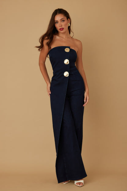 Open Flap Layer Strapless Jumpsuit       