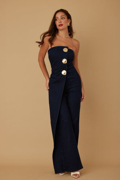 Open Flap Layer Strapless Jumpsuit       