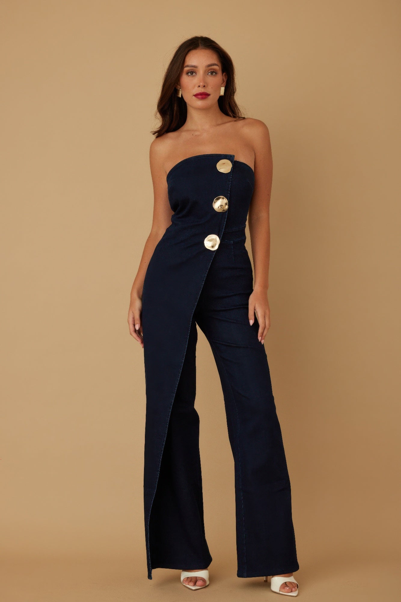 Open Flap Layer Strapless Jumpsuit       