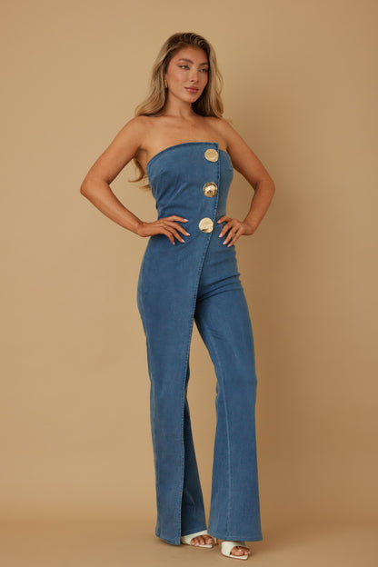 Open Flap Layer Strapless Jumpsuit       