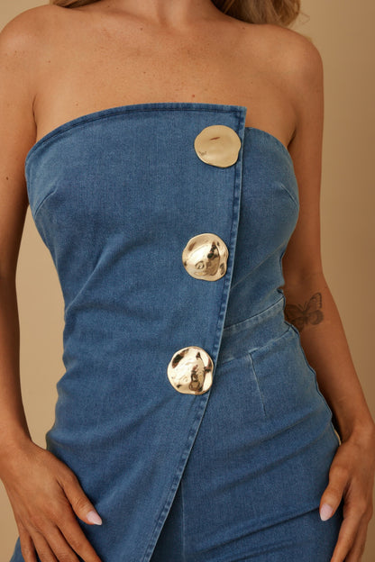 Open Flap Layer Strapless Jumpsuit       