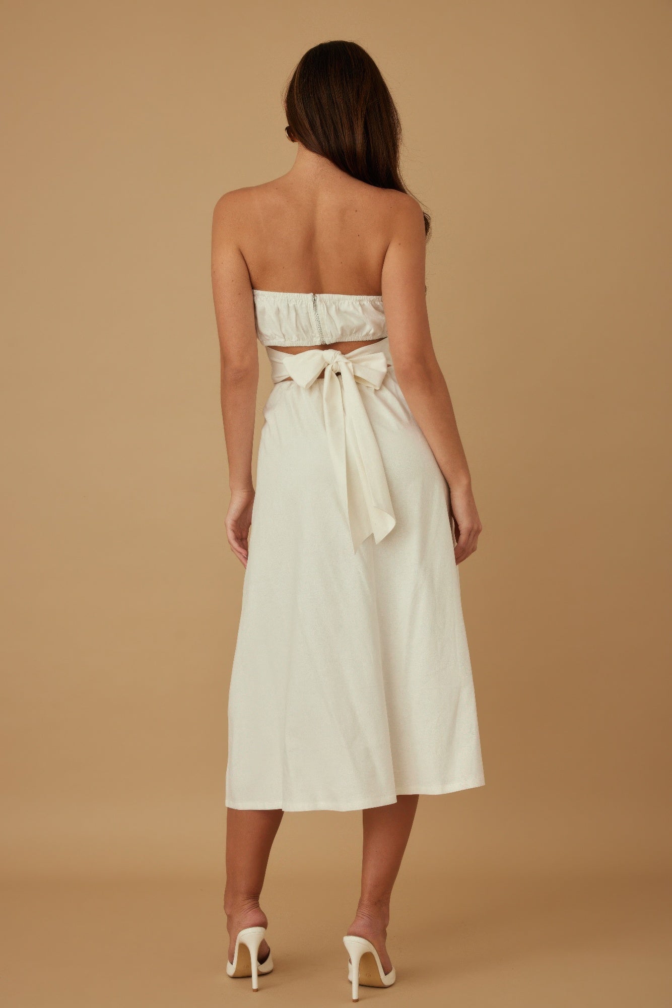 Flower Lining Linen Pattern Strapless Dress           