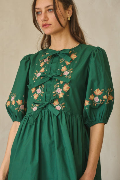 Poplin Front Ribbon Tie Baby Doll Dress