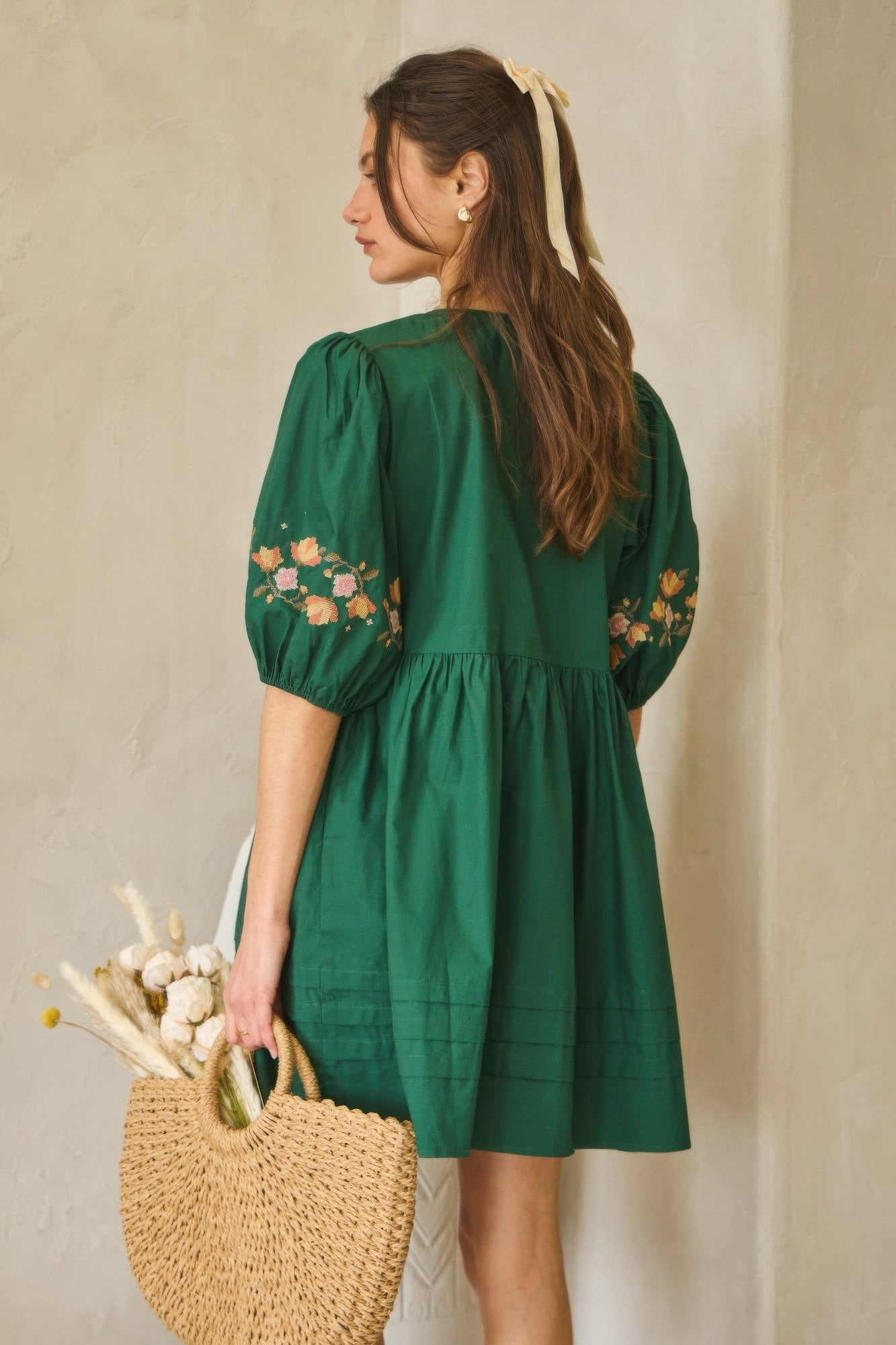 Poplin Front Ribbon Tie Baby Doll Dress