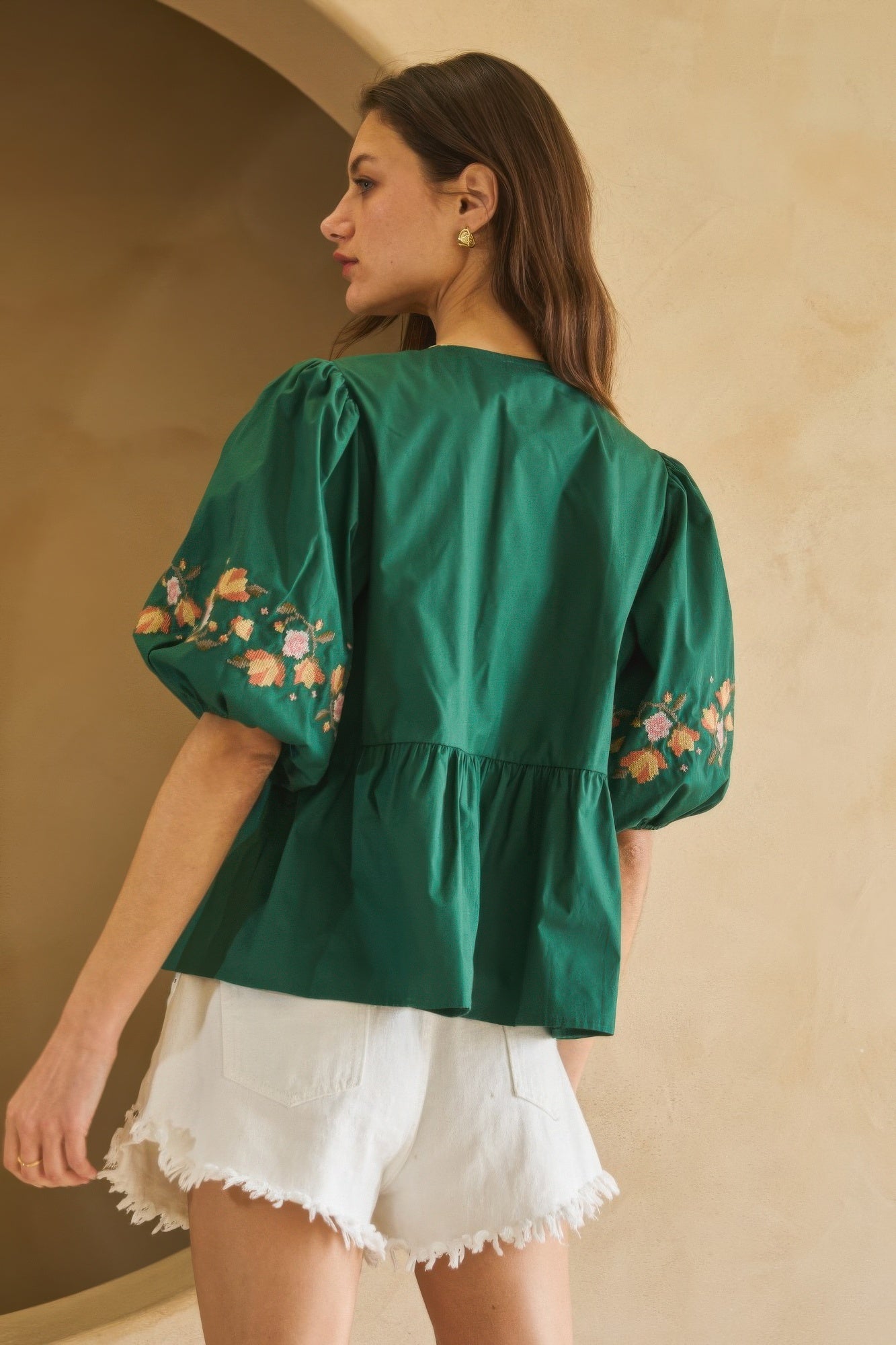 Poplin Front Ribbon Tie Blouse   