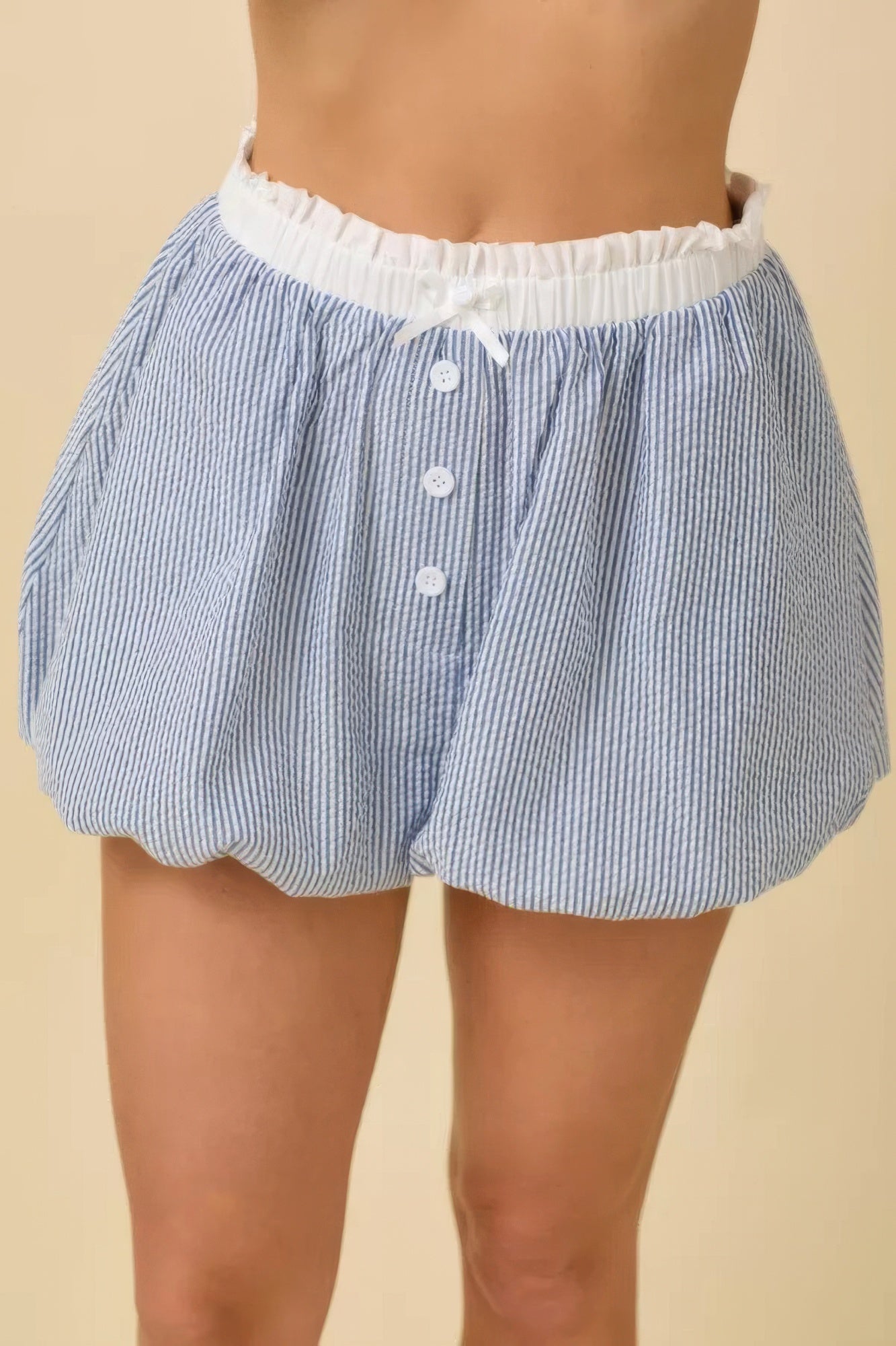 Seersucker Stripe Bubble Hem Boxer Shorts         