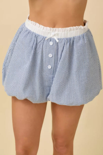 Seersucker Stripe Bubble Hem Boxer Shorts         