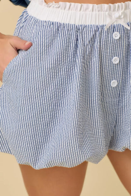 Seersucker Stripe Bubble Hem Boxer Shorts         