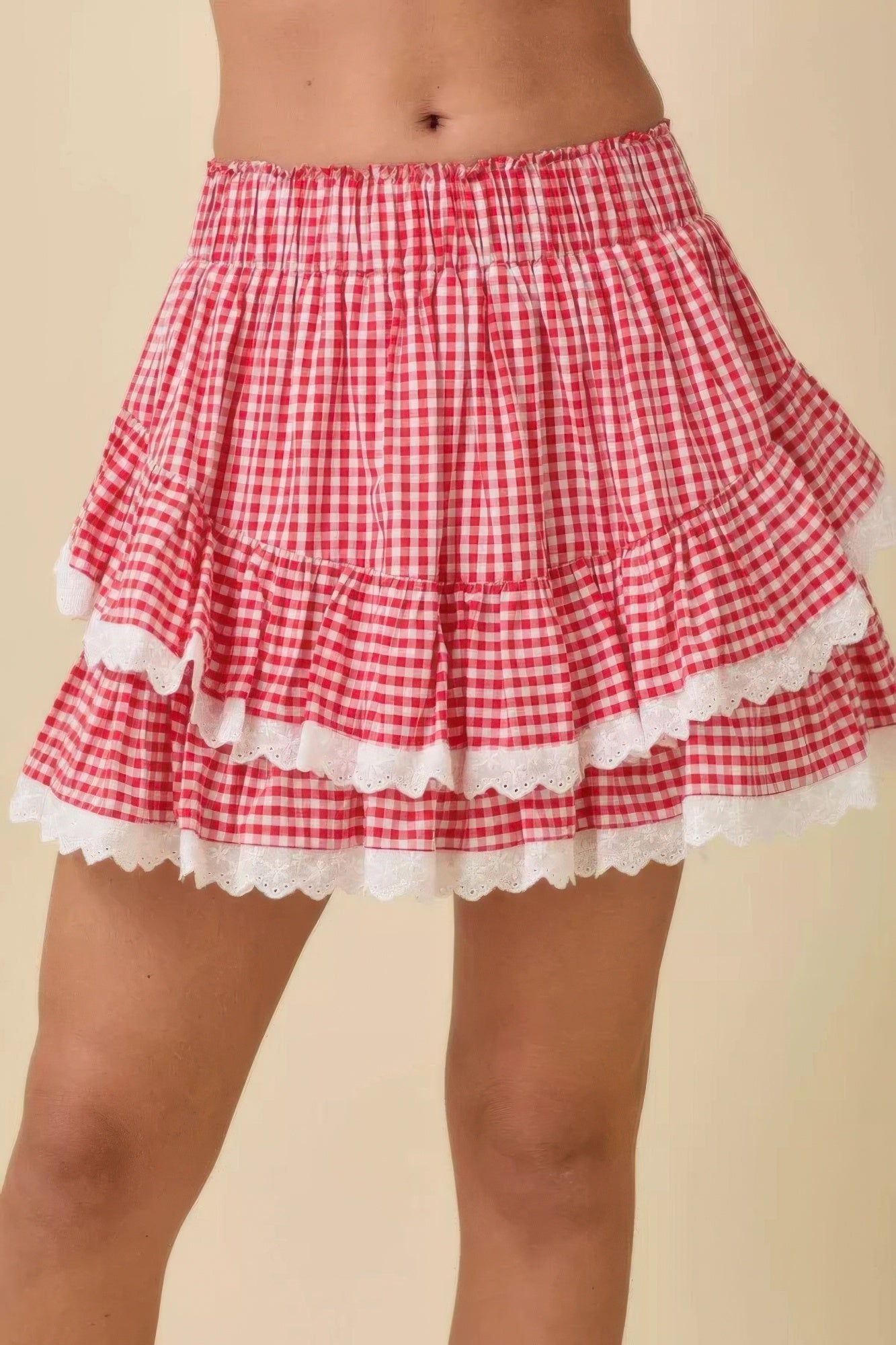 Gingham Ruffle Skort With Eyelet Ruffle       