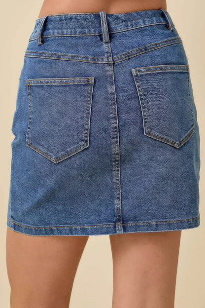 Mini Denim Skirt With All Over Ribbon Bow          