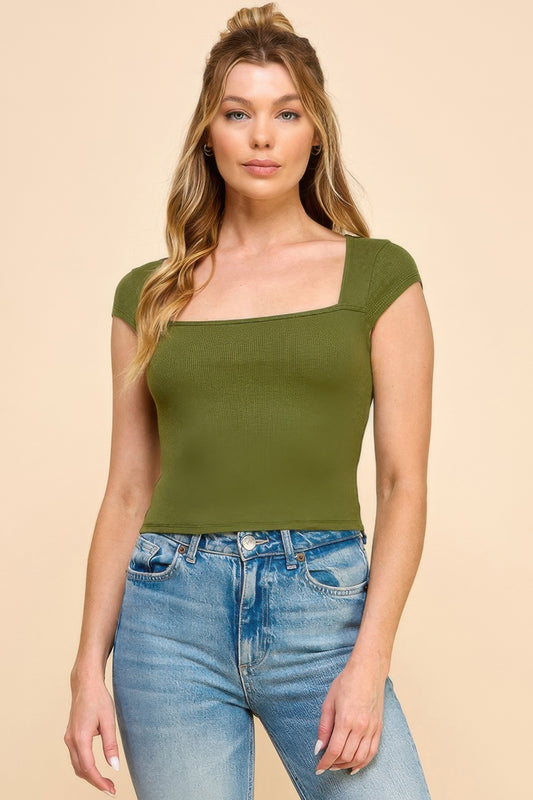 Square Neck Cap Sleeve Top         