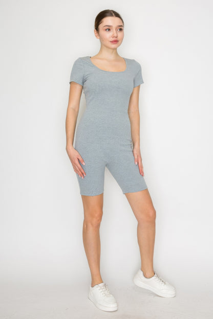 Scoop Short Sleeve Rib Romper