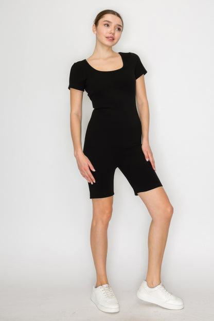 Scoop Short Sleeve Rib Romper