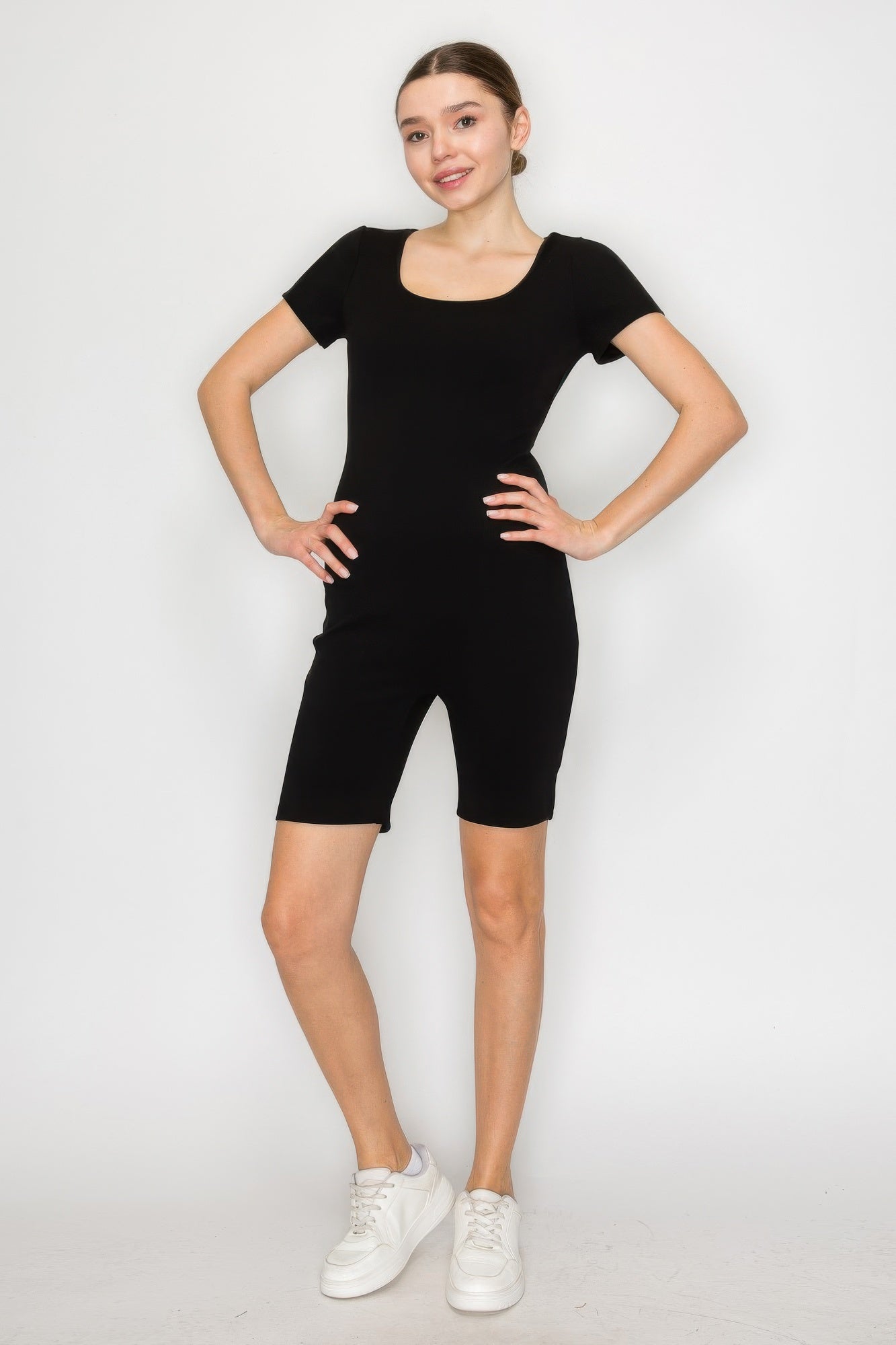 Scoop Short Sleeve Rib Romper