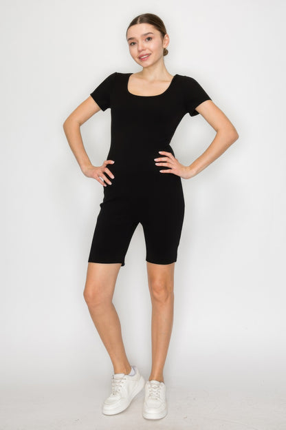 Scoop Short Sleeve Rib Romper
