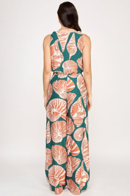 Printed Sleeveless Bubble Hem Top And Paper Bag Waist Pants Set