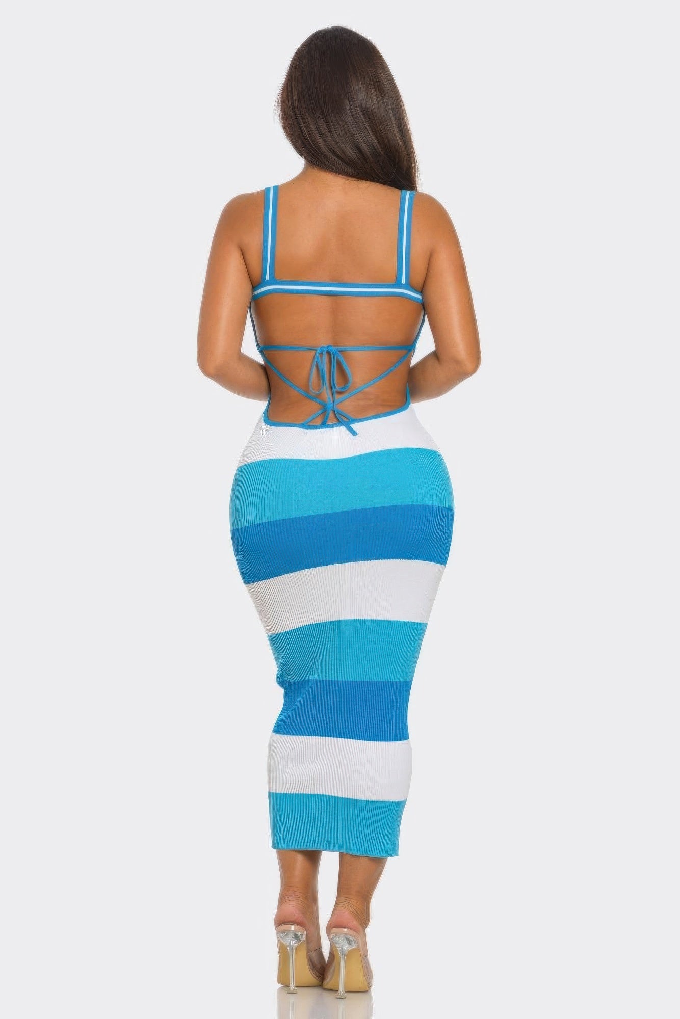 Multi Stripe Stretchy Knit Midi Dress        