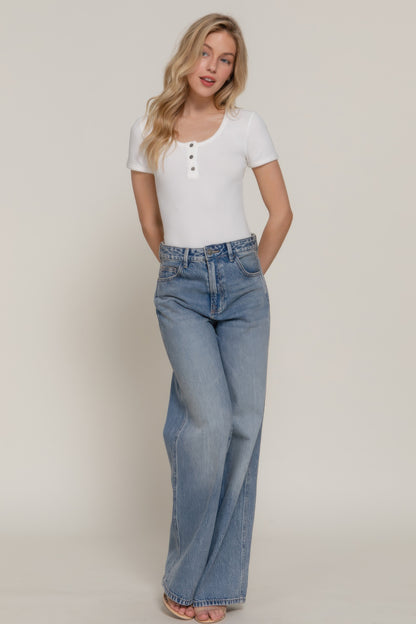 Short Slv Snap Button Rib Bodysuit        