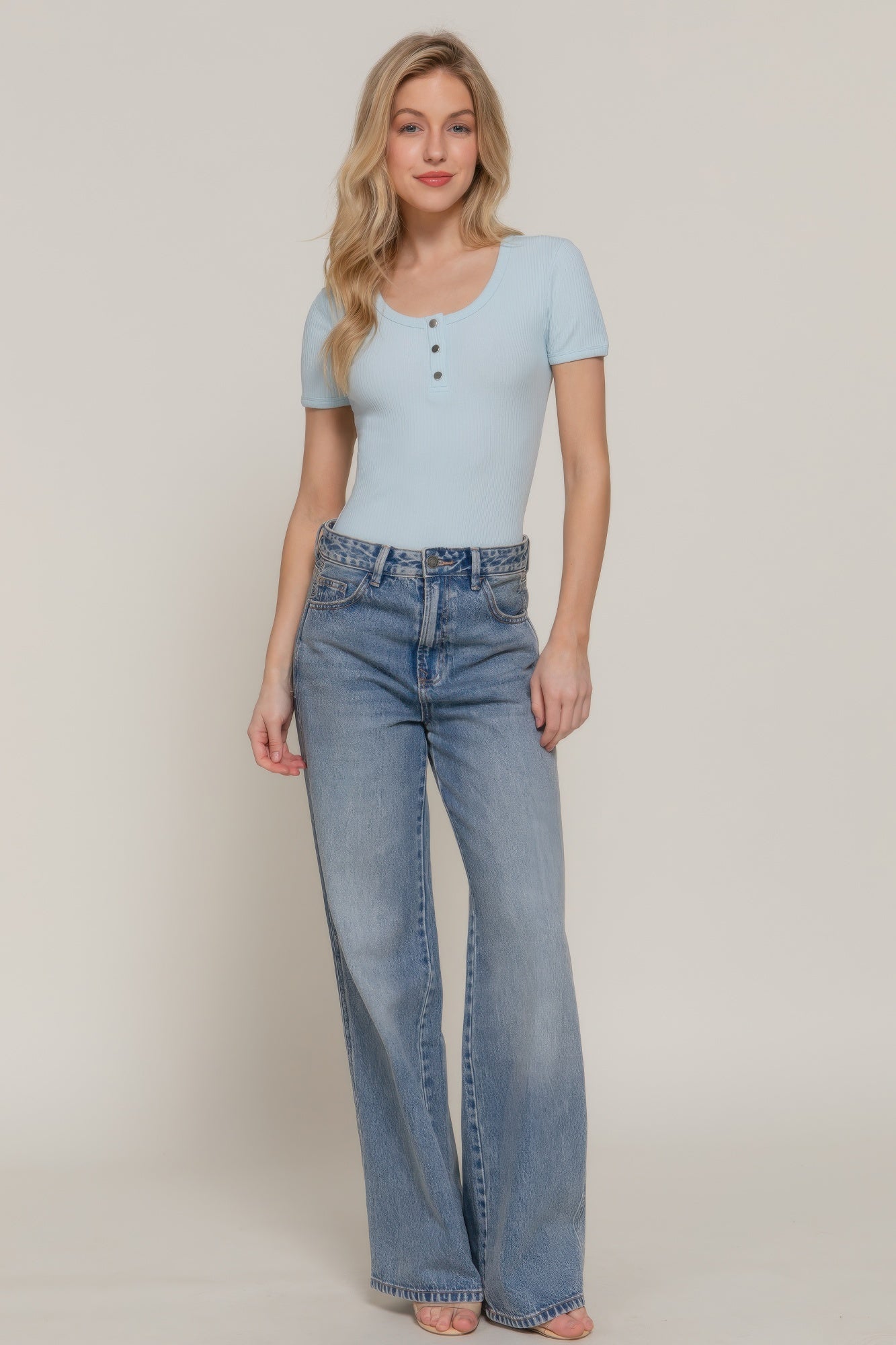 Short Slv Snap Button Rib Bodysuit        