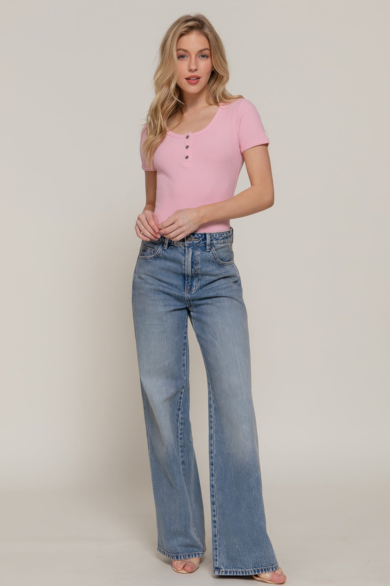 Short Slv Snap Button Rib Bodysuit        