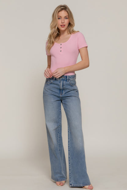Short Slv Snap Button Rib Bodysuit        