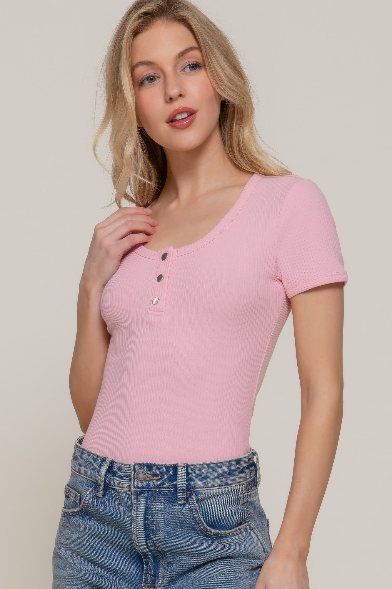 Short Slv Snap Button Rib Bodysuit        