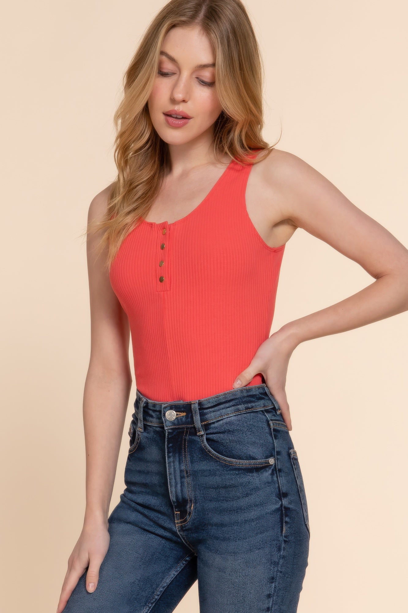 Sleeveless Henley Rib Knit Bodysuit       