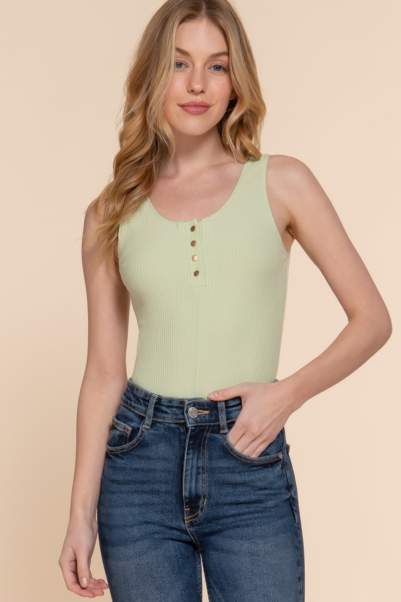 Sleeveless Henley Rib Knit Bodysuit       