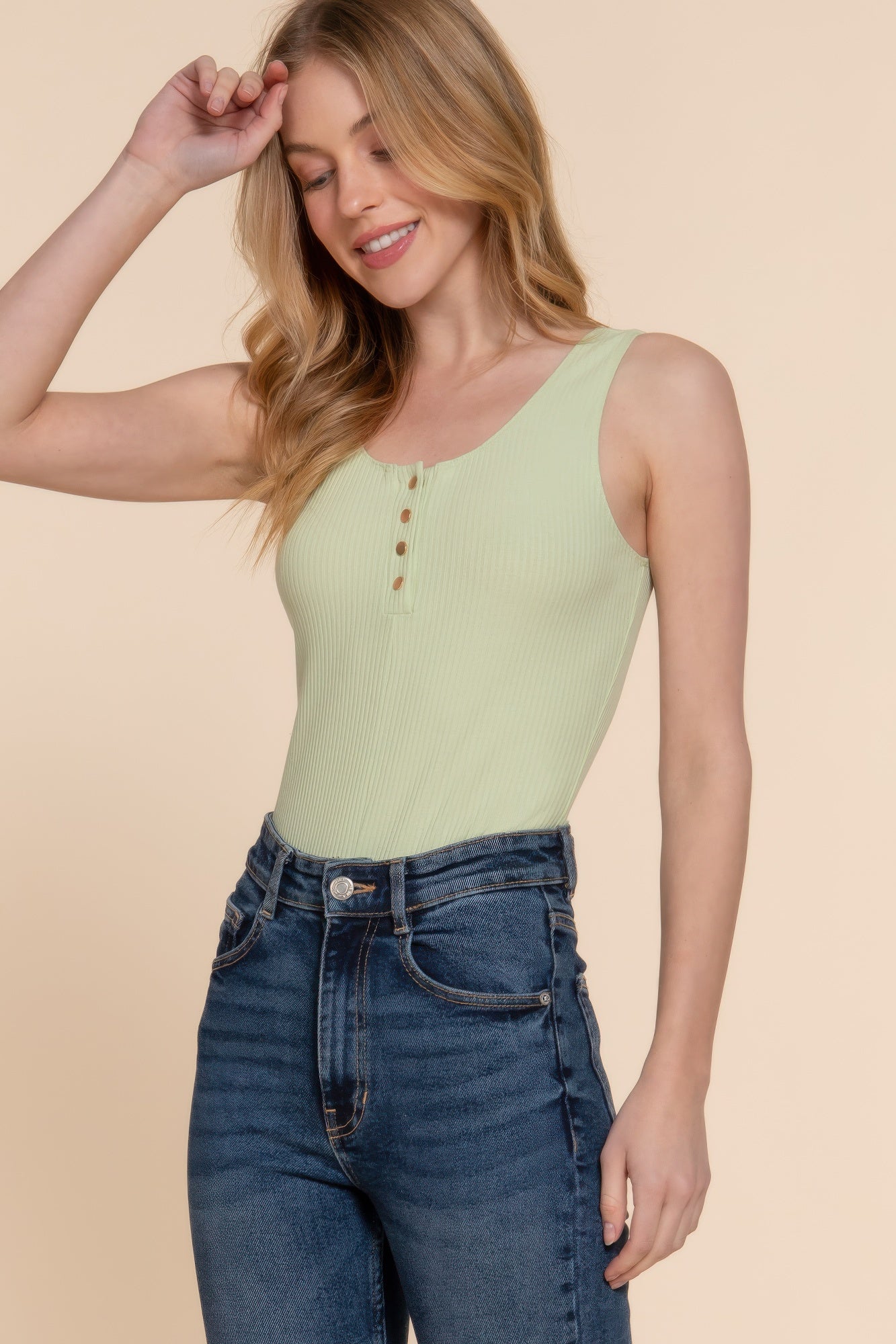 Sleeveless Henley Rib Knit Bodysuit       