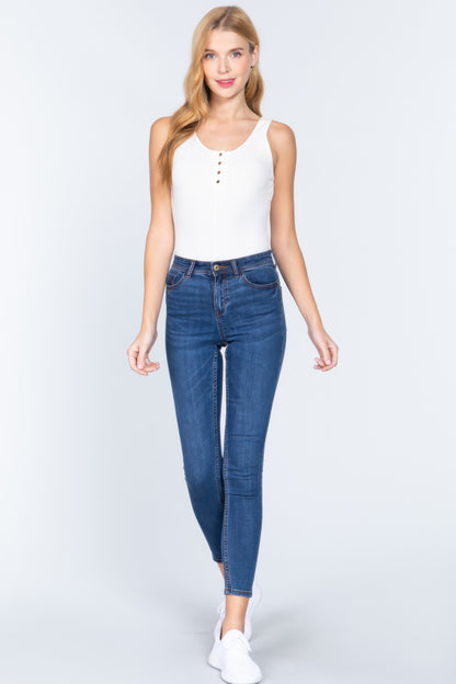 Sleeveless Henley Rib Knit Bodysuit       