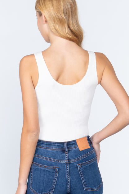 Sleeveless Henley Rib Knit Bodysuit       
