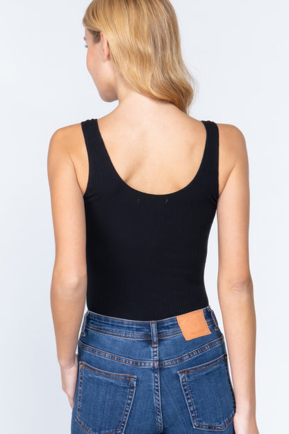 Sleeveless Henley Rib Knit Bodysuit       