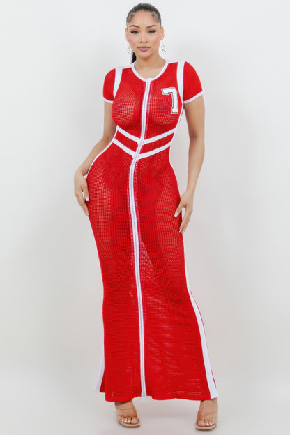 Netting 2 Way Front Zipper Maxi Dress         