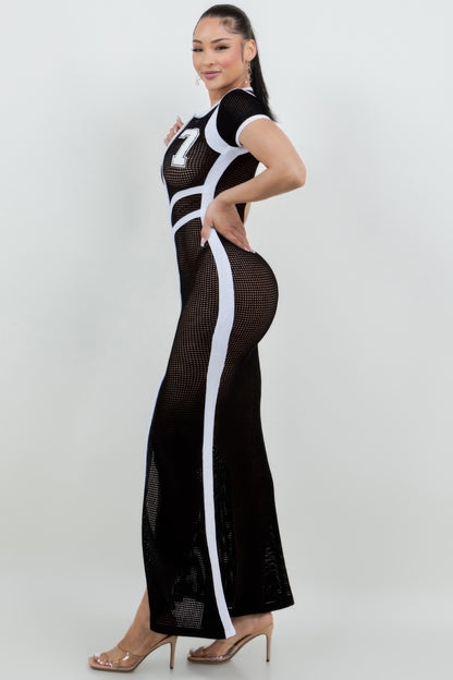 Netting 2 Way Front Zipper Maxi Dress         