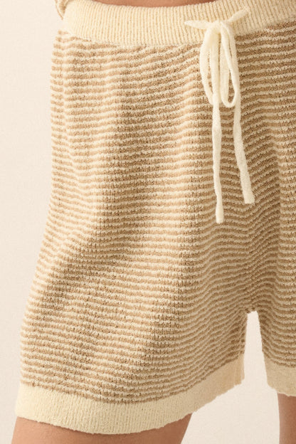 Striped Knit Wide-leg Drawstring Sweater Shorts                    