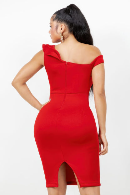 Monroe Asymmetric Ruffle Midi Dress           