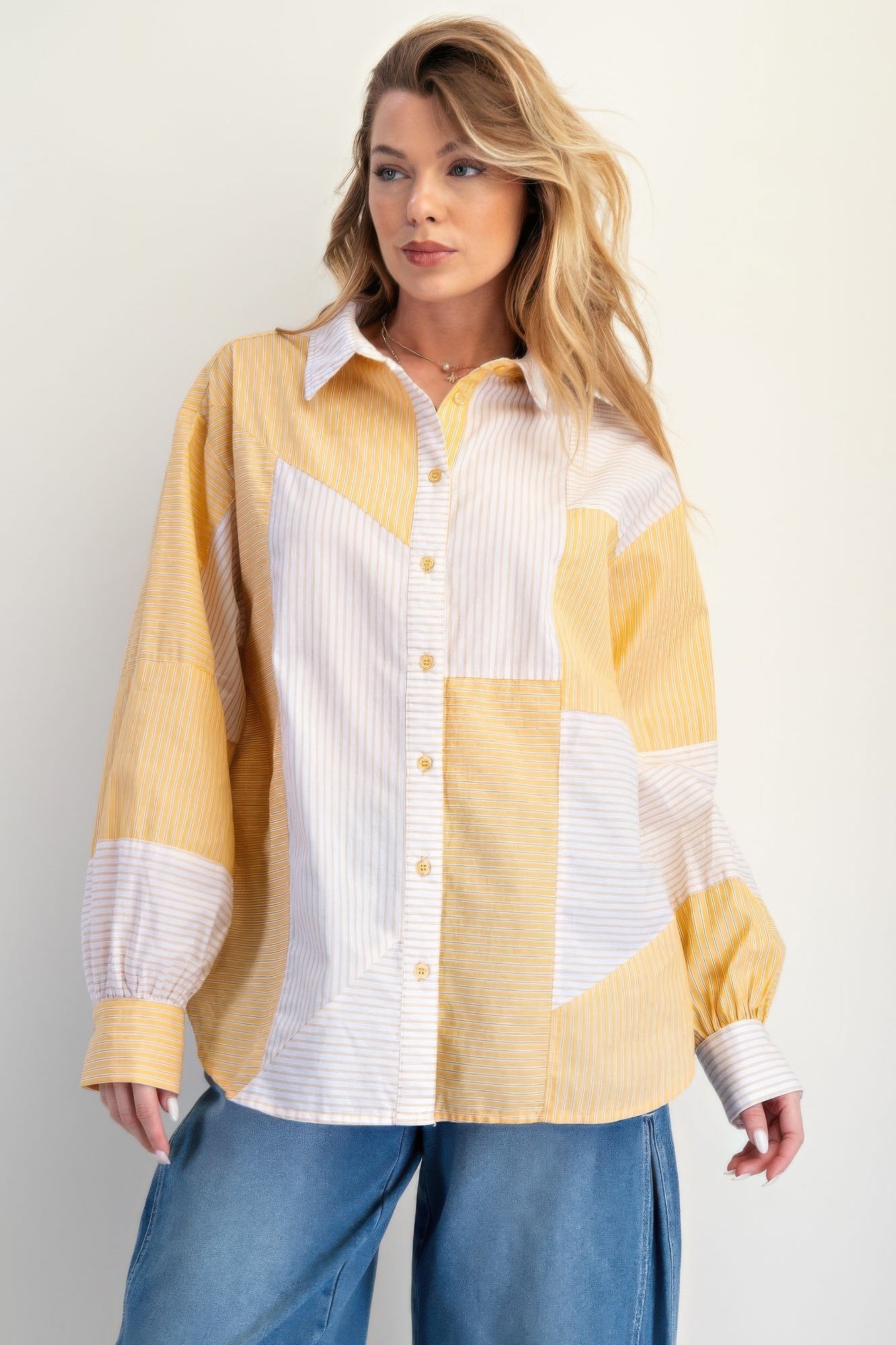 Stripe Mix Button Down Shirt           
