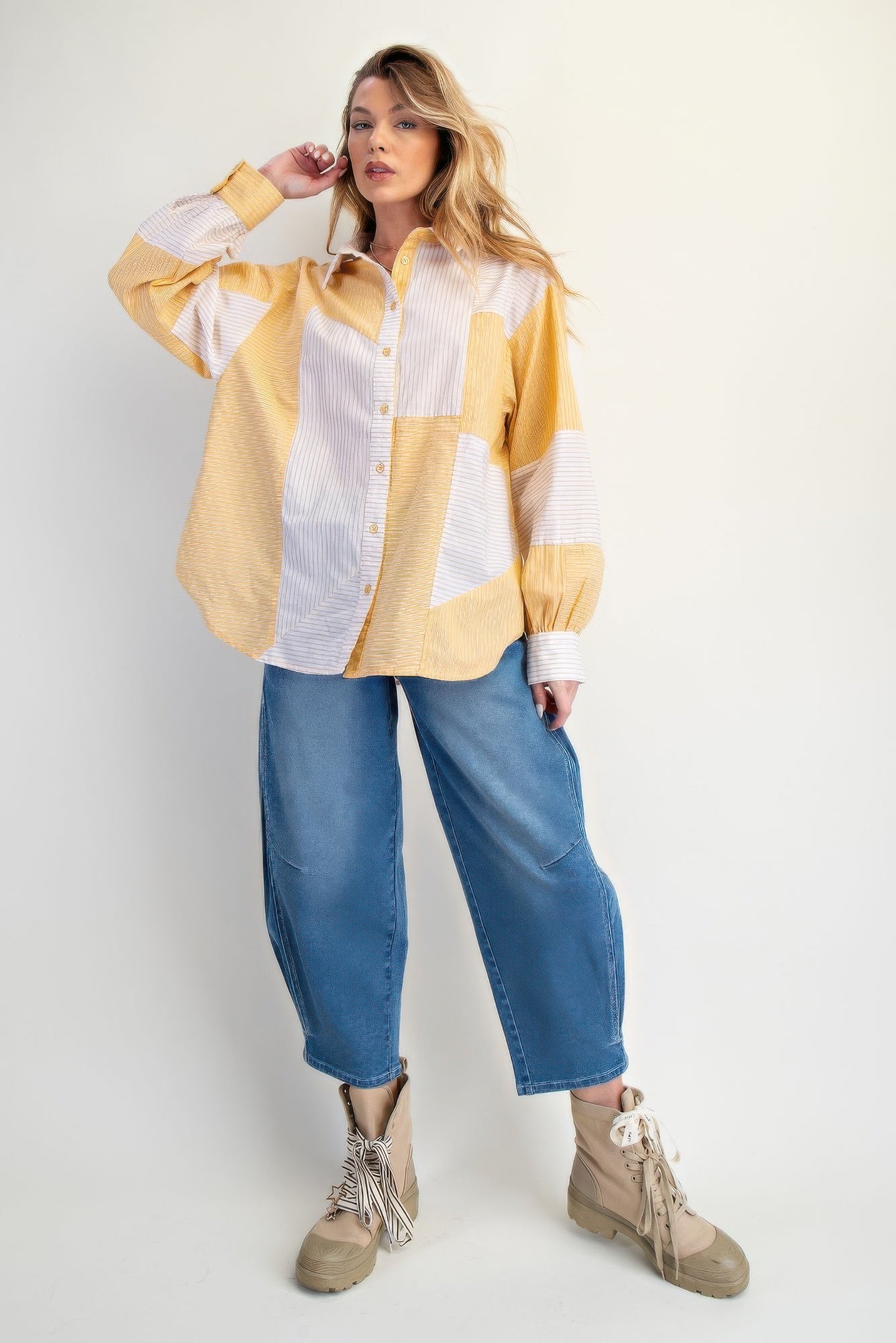 Stripe Mix Button Down Shirt           