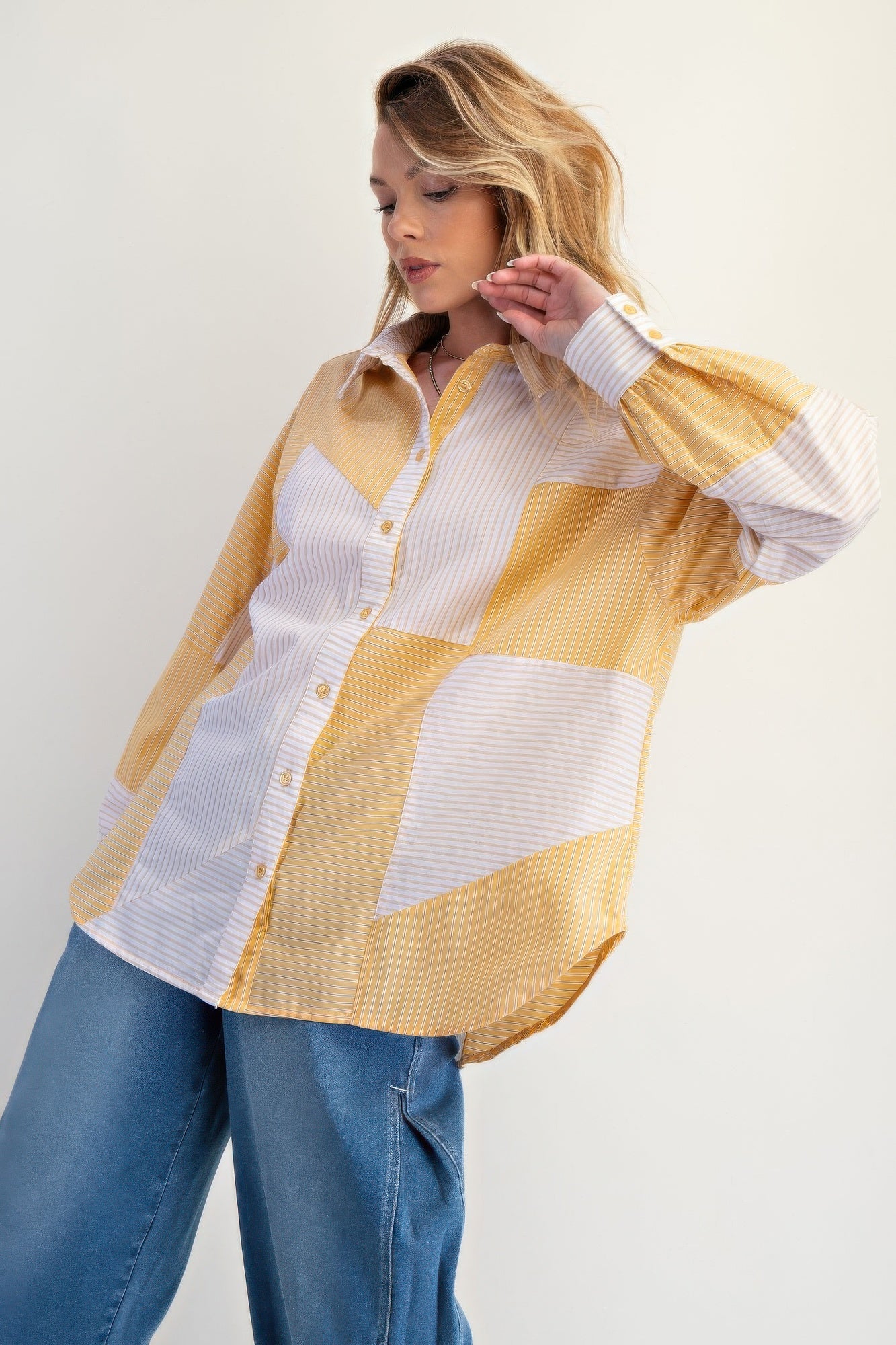Stripe Mix Button Down Shirt           