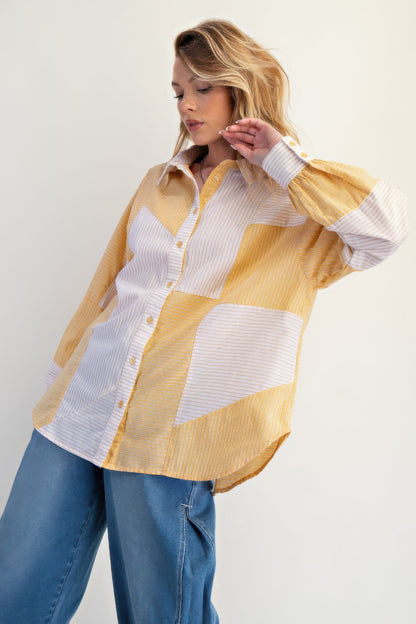Stripe Mix Button Down Shirt           