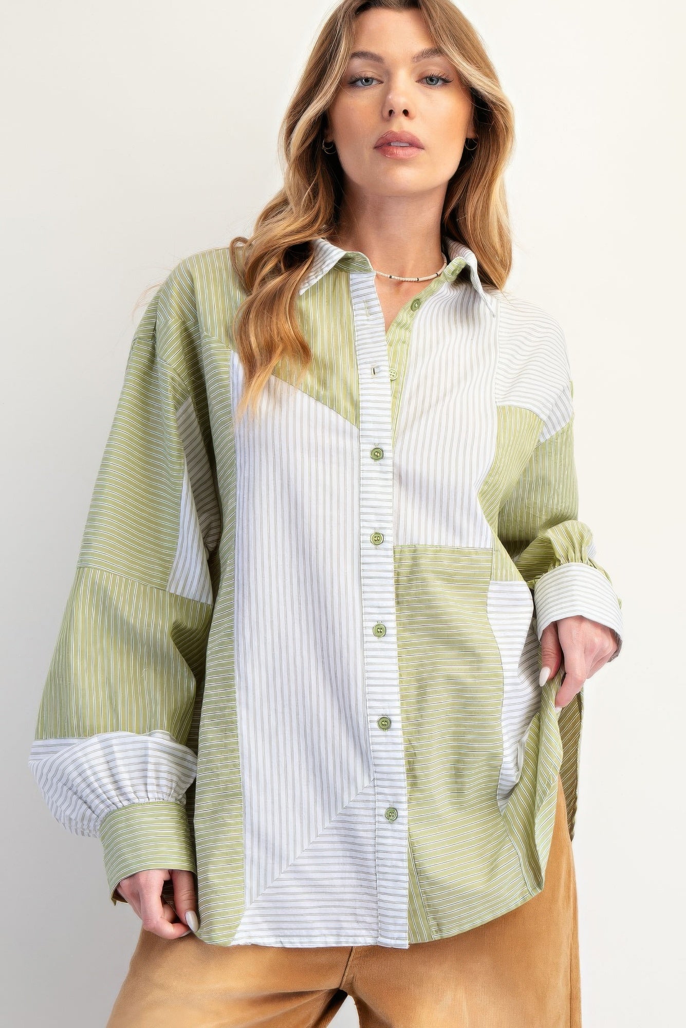 Stripe Mix Button Down Shirt           