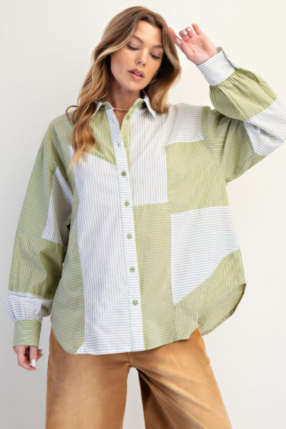Stripe Mix Button Down Shirt           