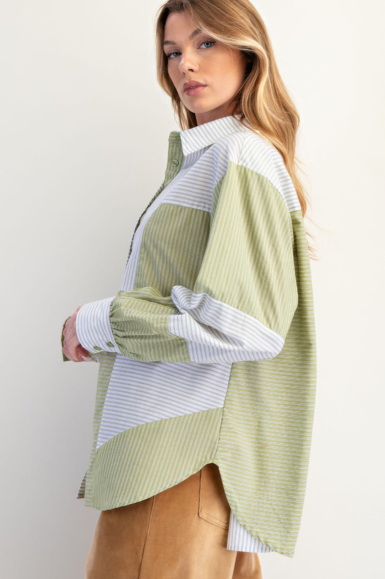 Stripe Mix Button Down Shirt           