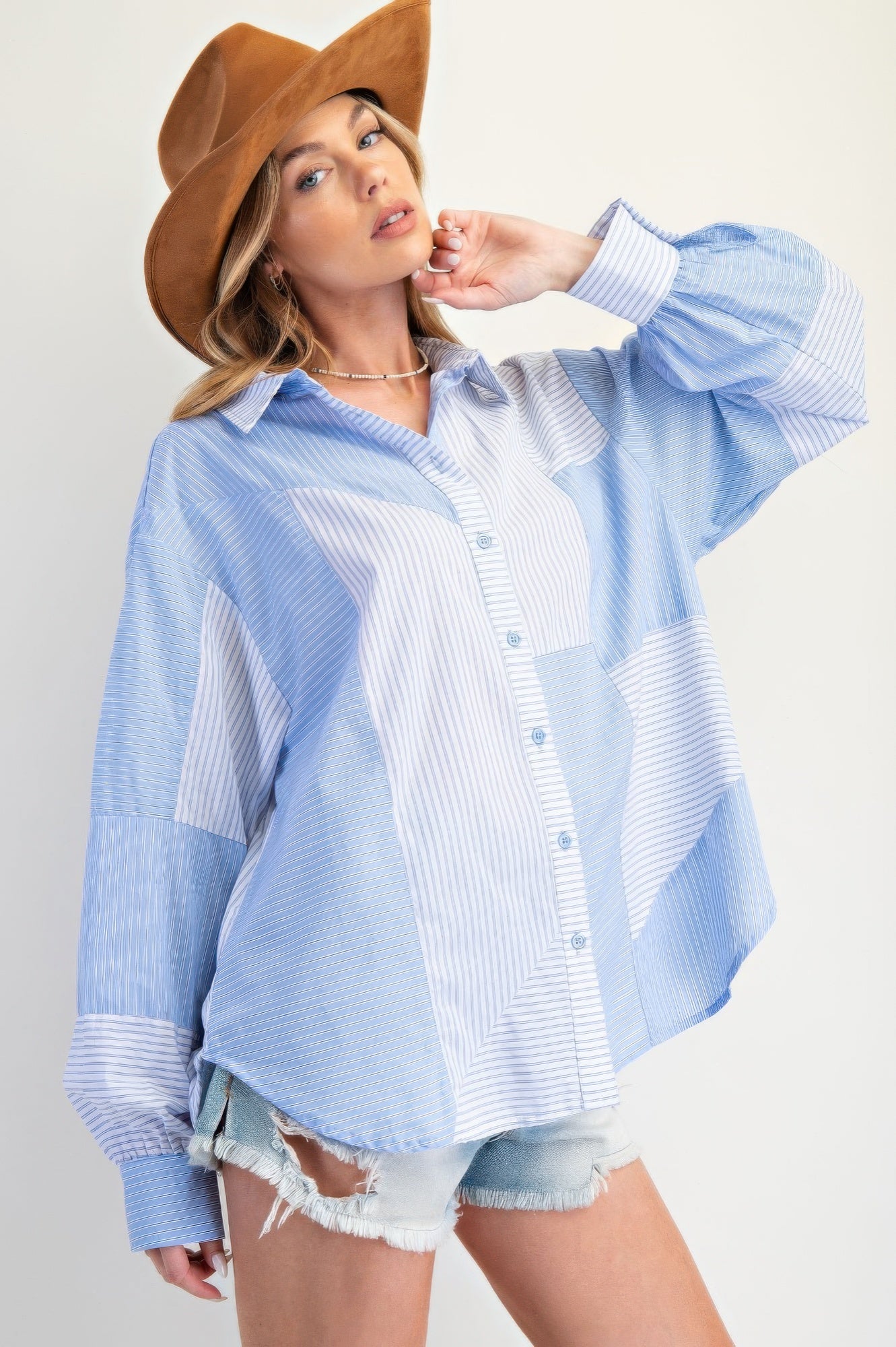 Stripe Mix Button Down Shirt           