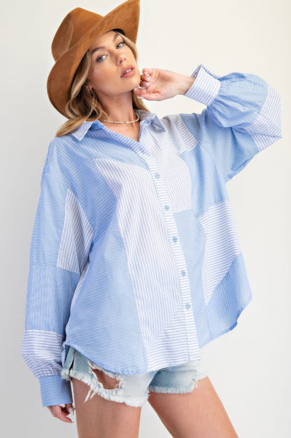 Stripe Mix Button Down Shirt           