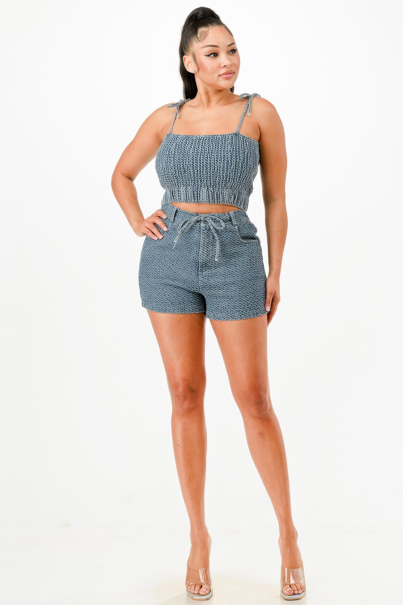 Denim Tank Top And Matching Short Set         