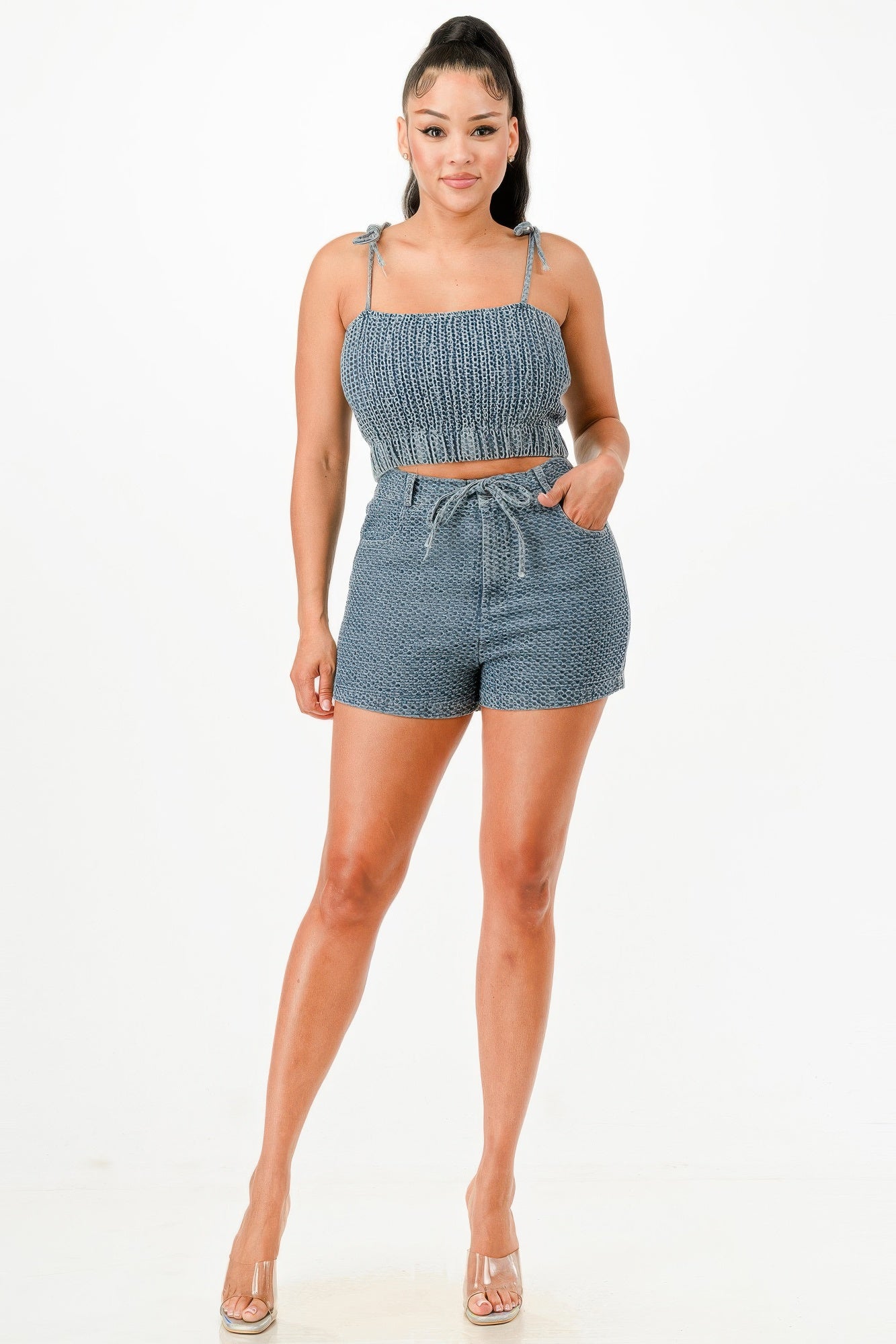 Denim Tank Top And Matching Short Set         