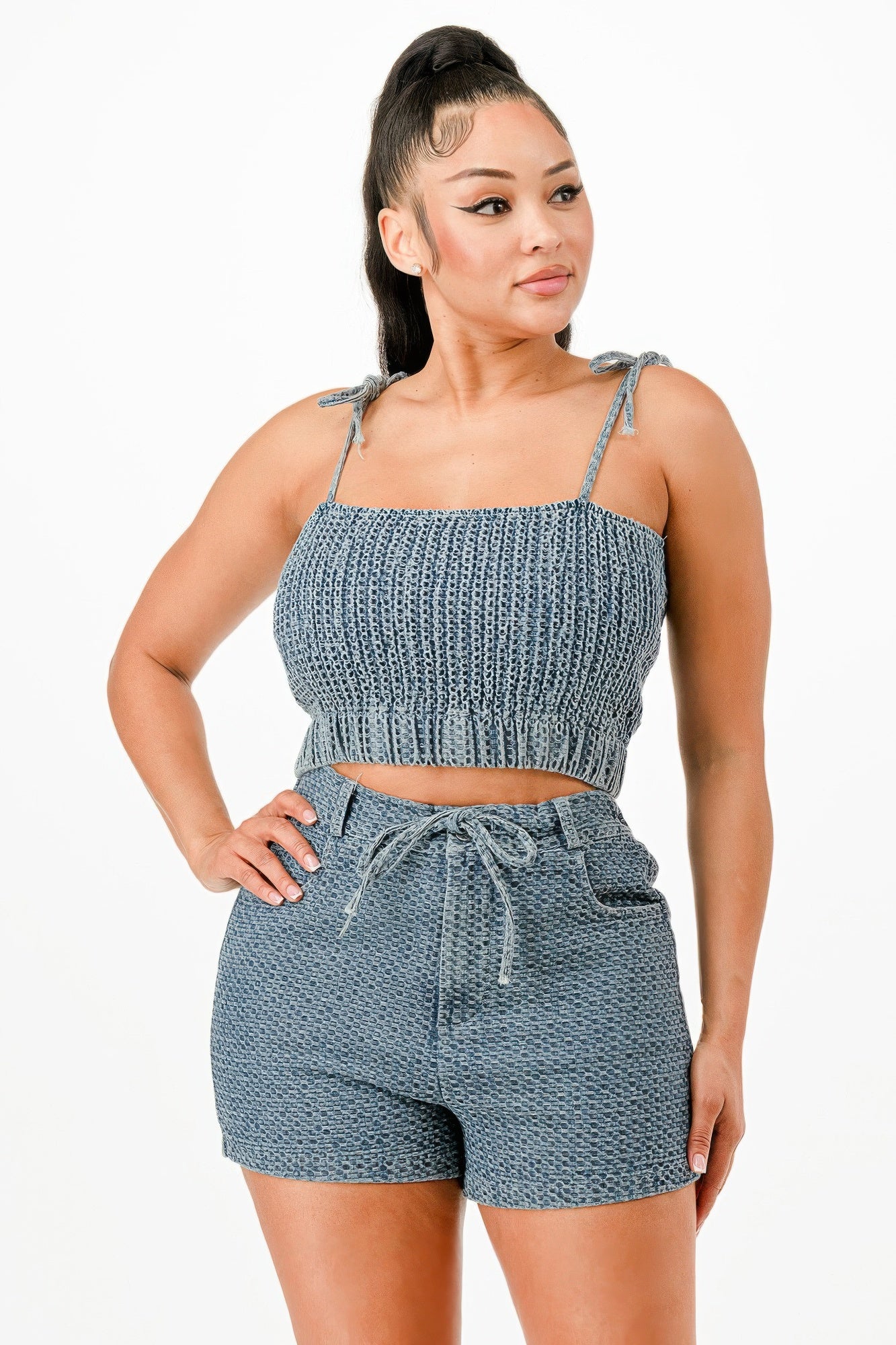 Denim Tank Top And Matching Short Set         