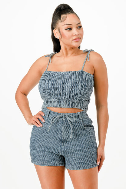 Denim Tank Top And Matching Short Set         