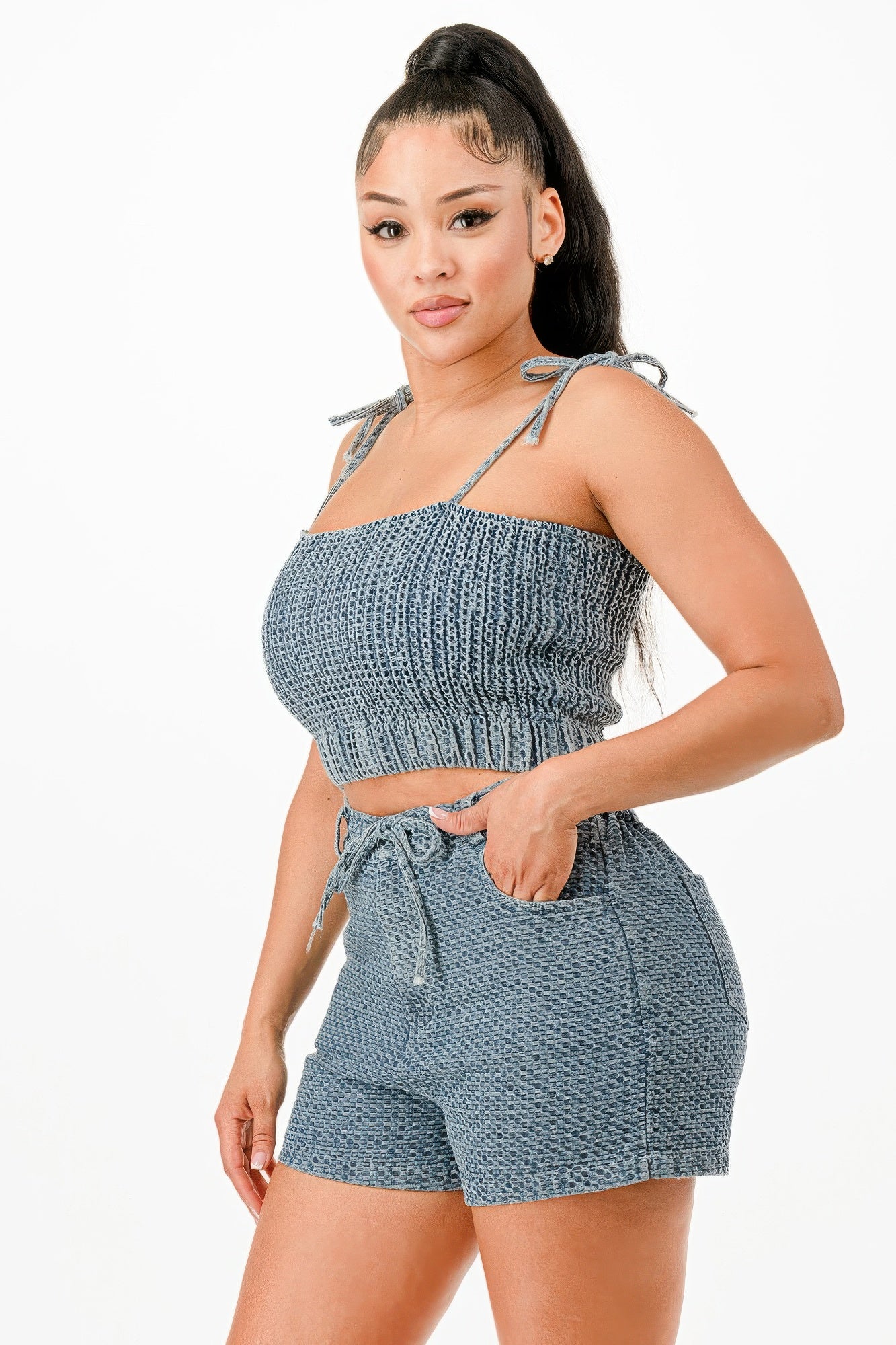 Denim Tank Top And Matching Short Set         